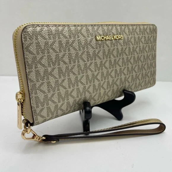 MICHAEL KORS Jet Set Large Metallic Signature Logo Continental Wallet Wristlet - Picture 14 of 16